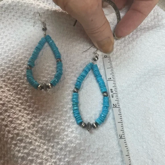 Turquoise Heishi with Sterling Silver Navajo Pearl Beads Earrings - Picture 5 of 6